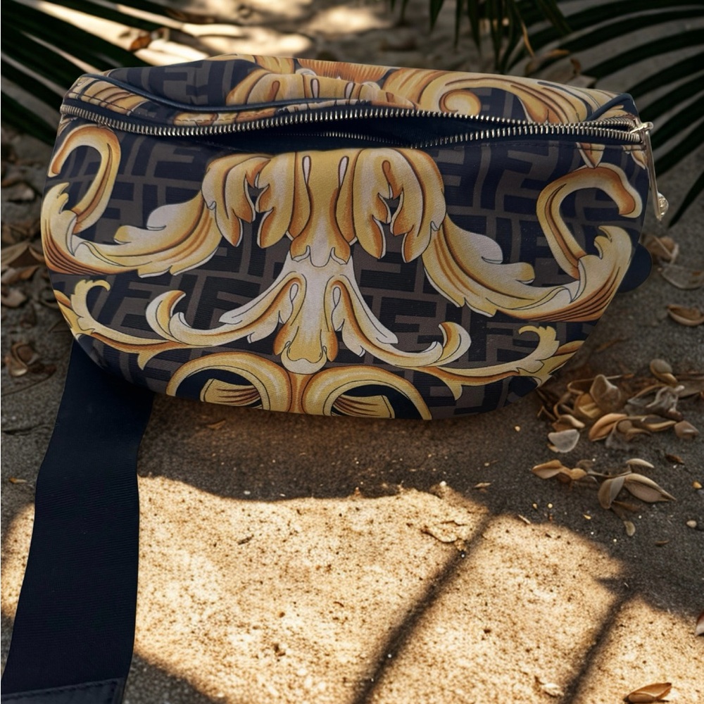 Versace Baroque Belt Bag | Gold & Black Designer Crossbody | Iconic Luxury